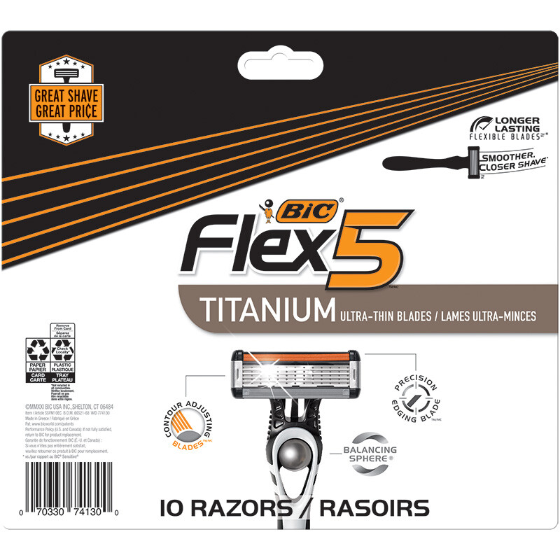 BIC Flex 5 Men's 5-Blade Disposable Razor, Smooth Shave, 10 Count