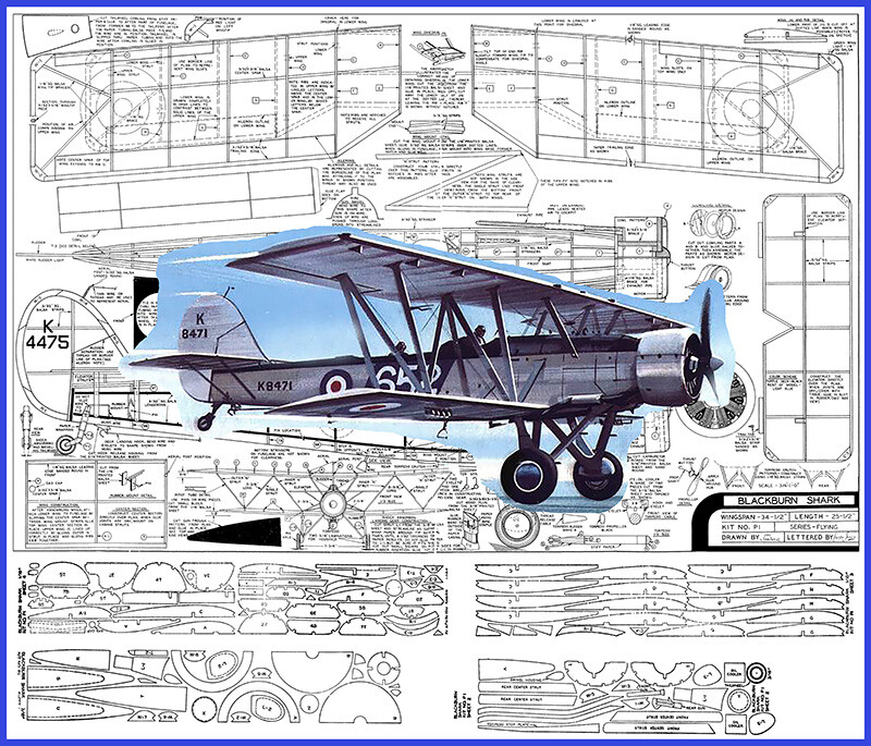 Model Airplane Plans (FF): Comet Blackburn Shark 34½" Scale Rubber-Powered