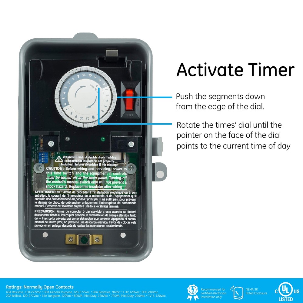 GE Heavy-Duty Mechanical Box Timer Switch, Metal, Tamper Resistant, Voltage, ...