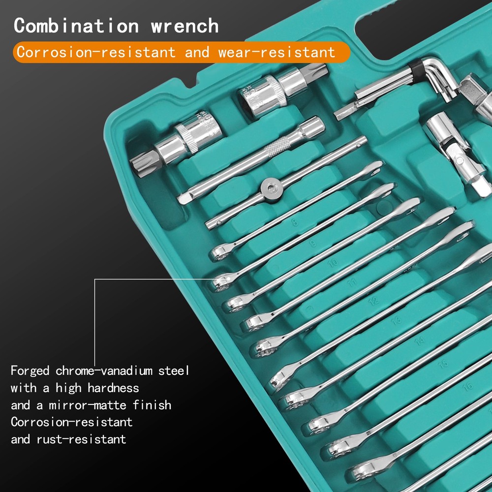 216-Piece Tool Box with Socket and Ratchet Wrench Socket Ratchet Wrench Set
