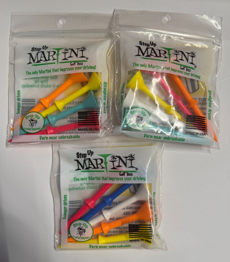 Martini Golf 3-1/4" Durable Plastic Step-Up Tees | Consistent Height | 3 Packs