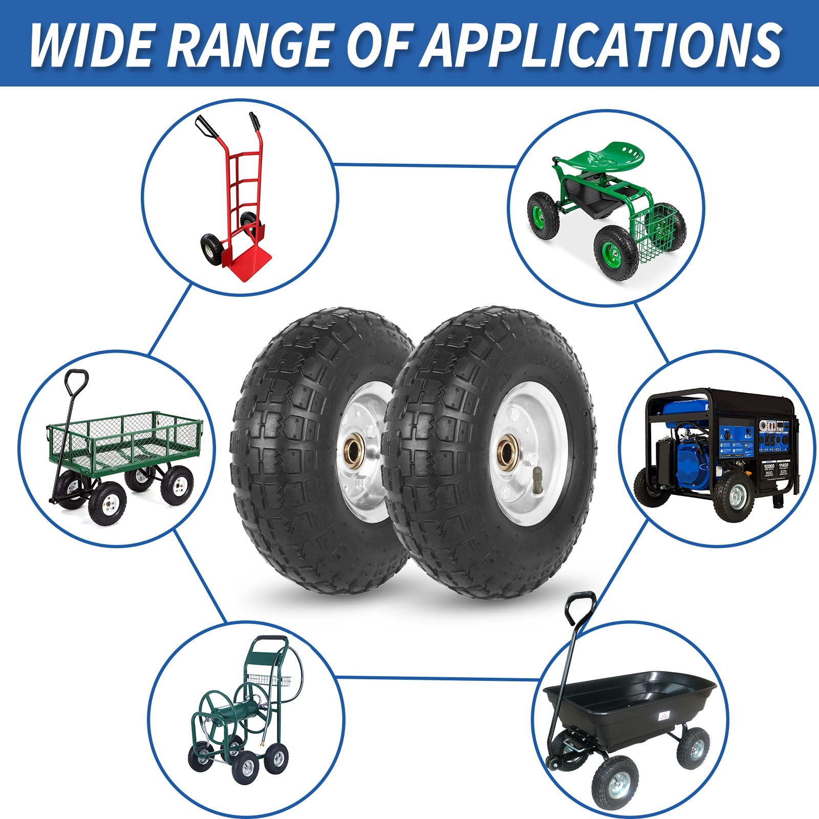 2-Pack 4.10/3.50-4" Tire & Wheel, 10" Pneumatic Tire for Hand Truck Trolley Cart
