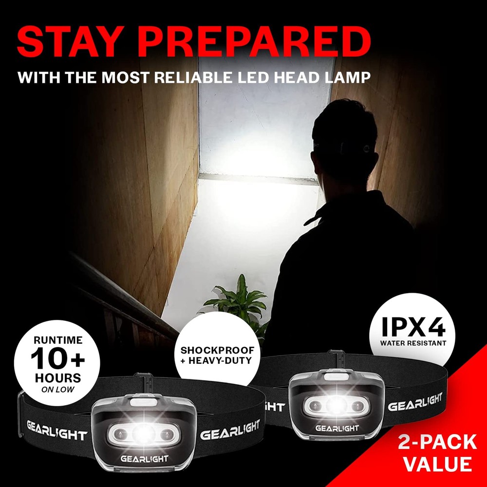 LED Headlamp 2-pack 2 Pack, Battery Powered (Batteries Not Included), Black
