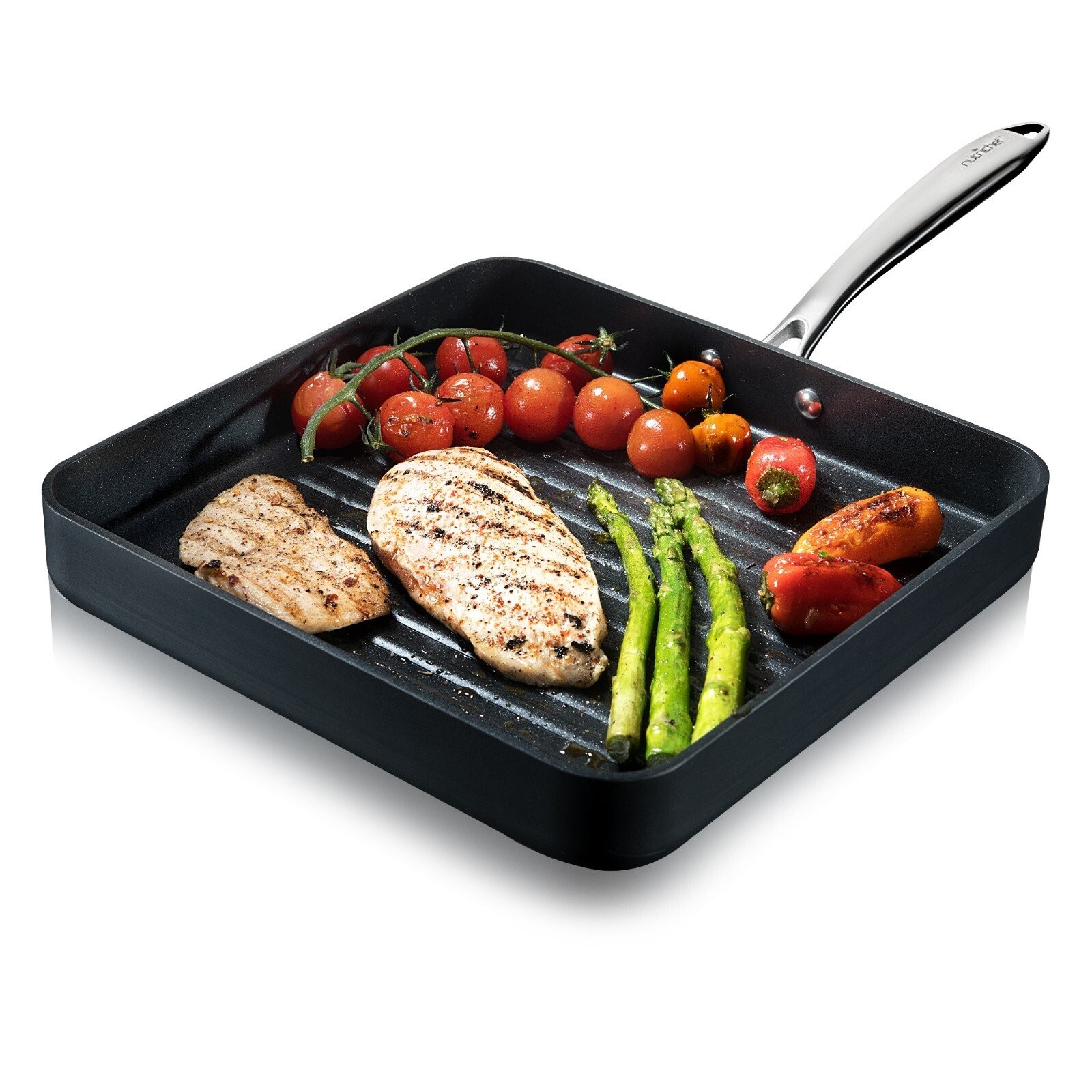 NutriChef 11" Hard-Anodized Non stick Grill & Griddle Pan - Kitchen Cookware