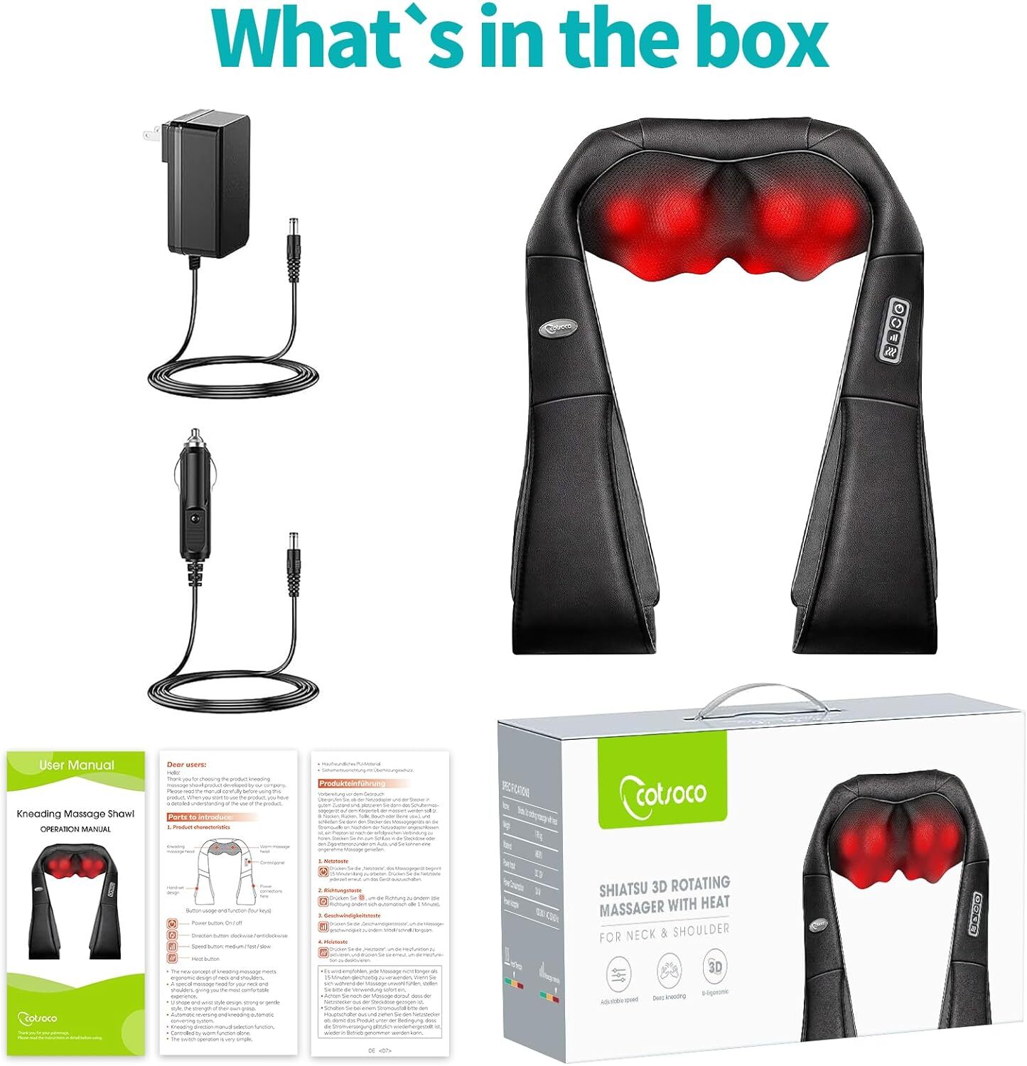 Shiatsu Back Neck and Shoulder Massager with Heat Deep Tissue 3D Kneading Pillow