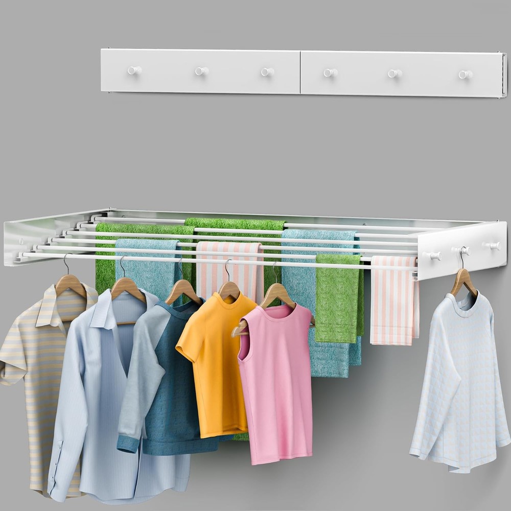 Foldable Wall Mounted Drying Rack - Easy to Install Laundry Room Racks
