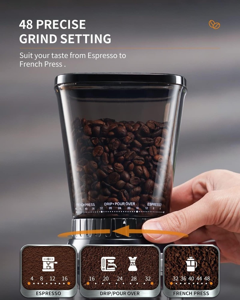Ultimate Coffee Experience - 48 Grind Settings & Precision Timer Coffee Grinder