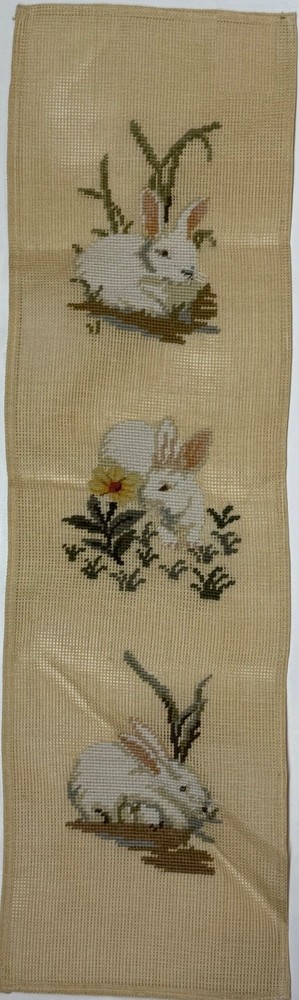 Preworked 3 BUNNY RABBIT Bell Pull Table Runner Needlepoint Canvas 5x23.25" 1076