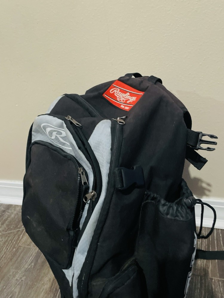 Rawlings Black Gray Baseball Backpack with Bat Compartment Polyester Zip