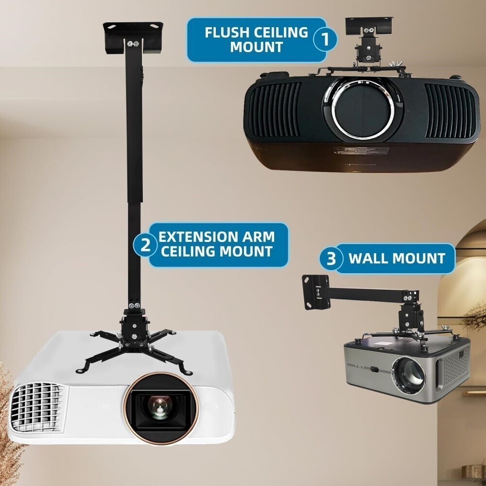 Universal Extendable Tilt DLP LCD Ceiling Projector Mount Bracket 44 lbs -Black