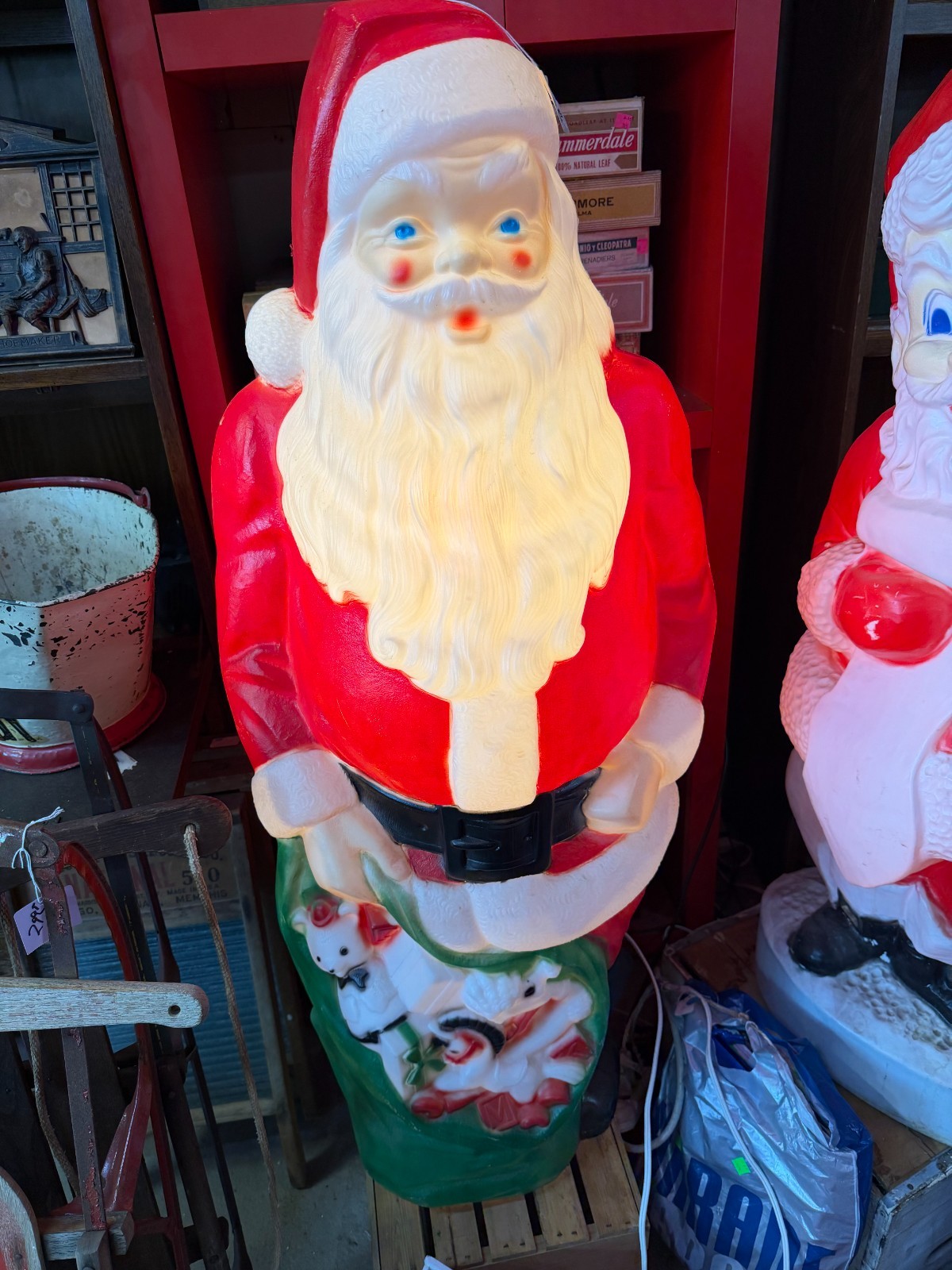 Vintage Empire Santa Claus Christmas Blow Mold Light Up Green PresentToy Bag 46”