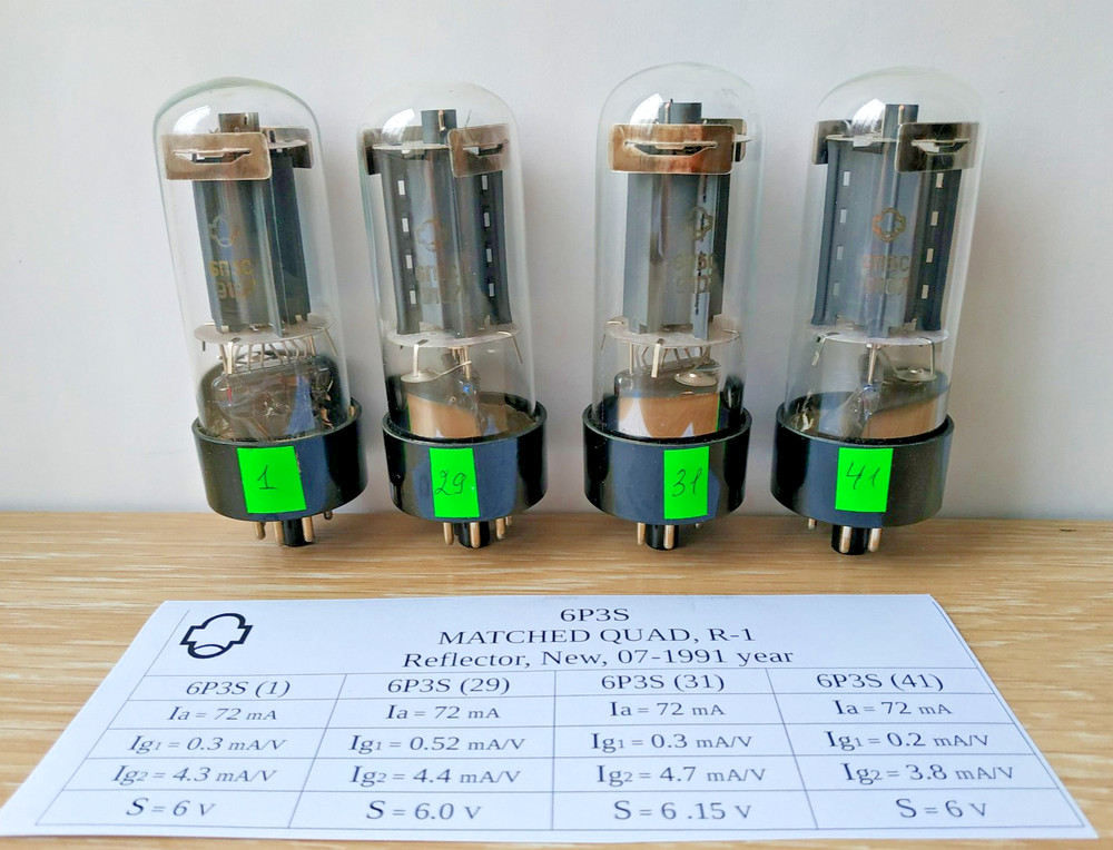 4x 6P3S = 6L6 6L6GT 6L6GC 5881 Tetrode Tube Reflector MATCHED QUAD 07/1991 NEW