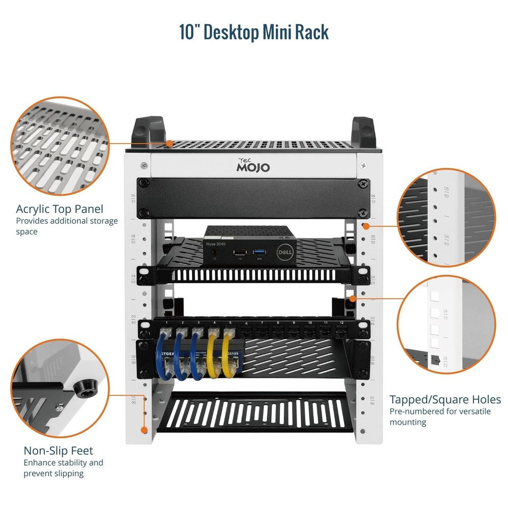 Tecmojo 6U Network Rack, 10 inch Mini Server Rack with 2 Side Translucent Panels