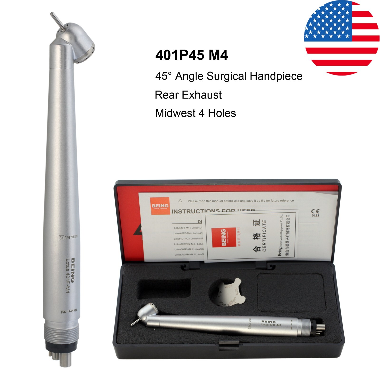 COXO Dental Surgical Handpiece 45 Degree High Speed 4 Hole LED Reverse Air NSK