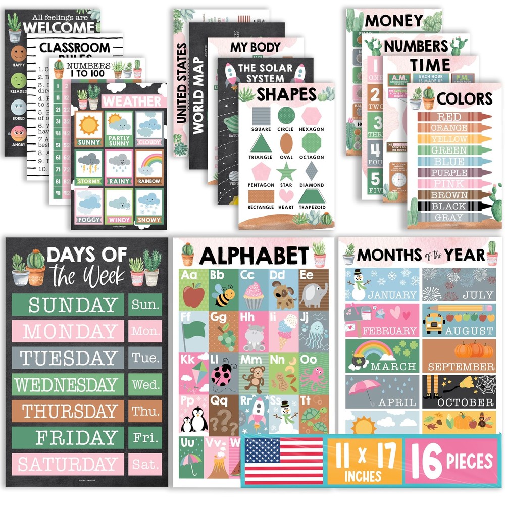 Hadley Designs 16 Educational Laminated Classroom Posters - Learning Charts