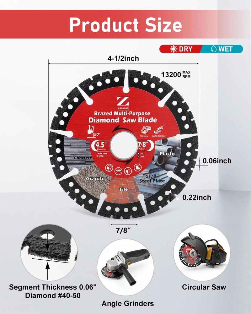 4-1/2" Diamond Multi Purpose Saw Blade, 2 Pack Indestructible Disc for Grinde...