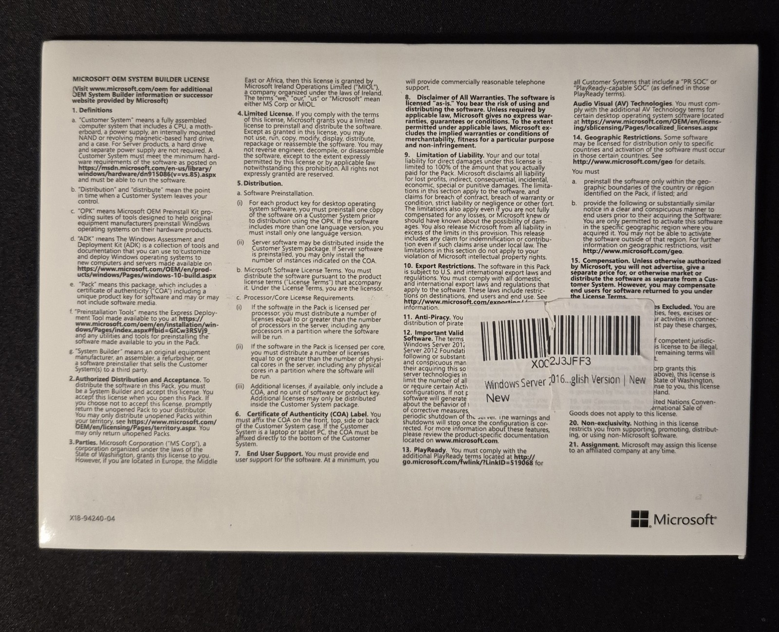 Microsoft Windows Server 2016 Standard x64 DVD 16-Cores + PRODUCT LICENSE KEY HD