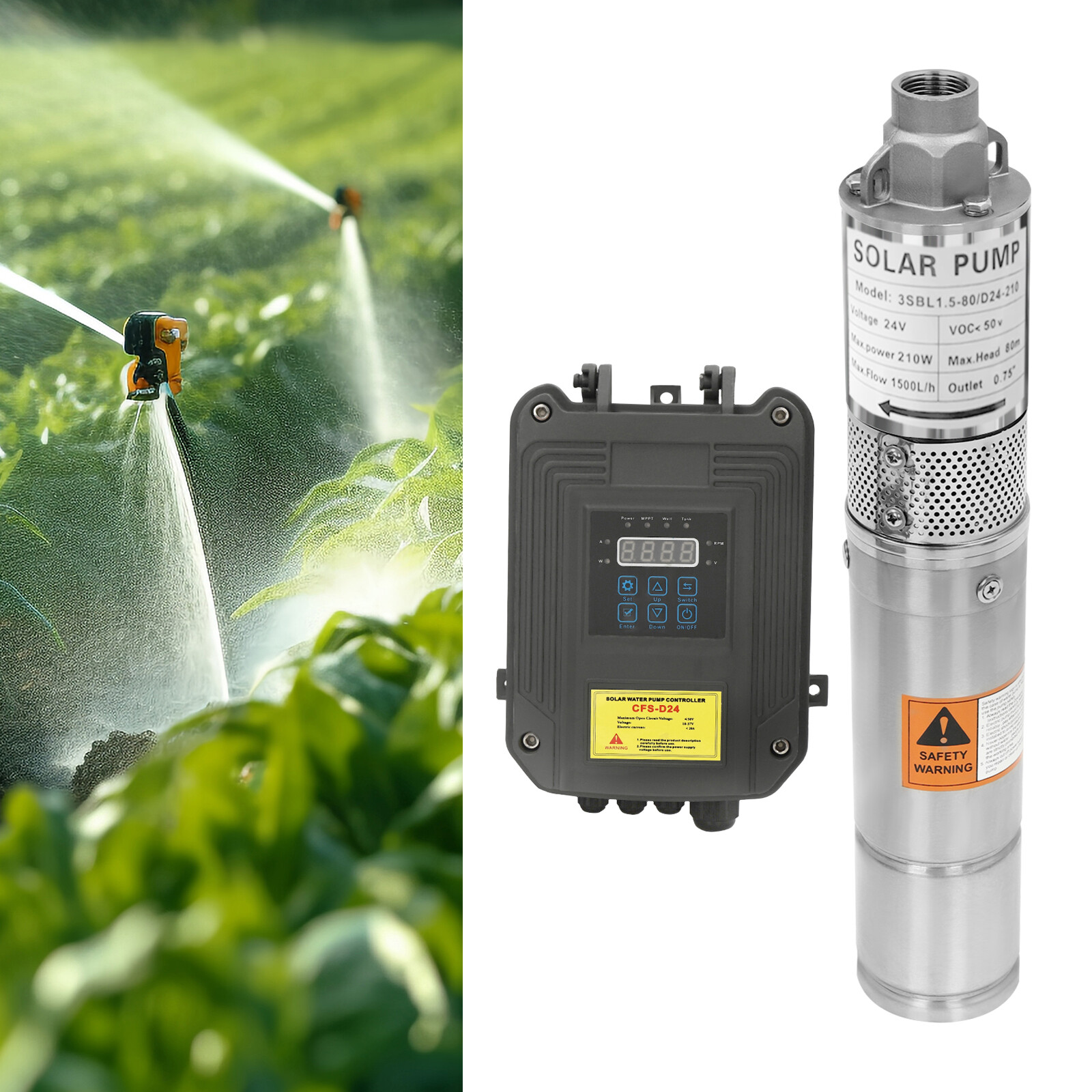 3" Solar Pump Submersible Pump Deep Well Bore Water Pump &MPPT Controller DC24V