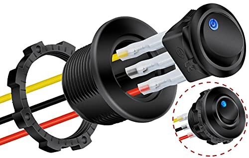 Round Rocker Switch Shell 12V Lighted 3 Blue LED Lighted with Adapter - 1pc