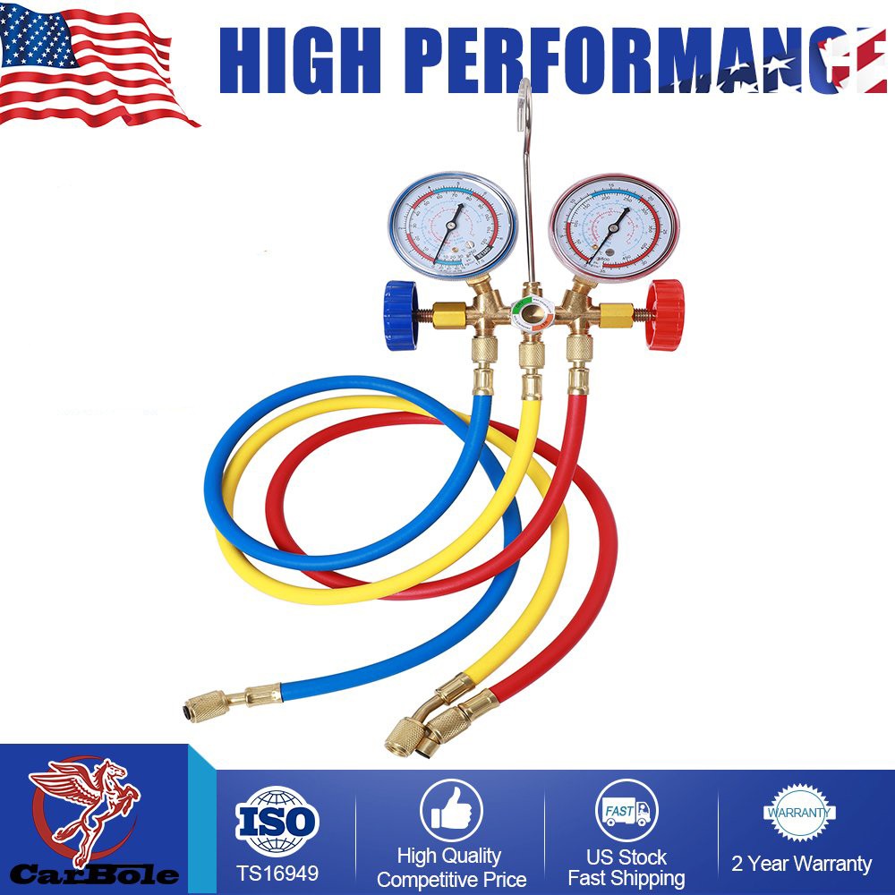 Air Vacuum Pump HVAC A/C  AC Manifold Gauge Set 3 Color Service Charging Hose