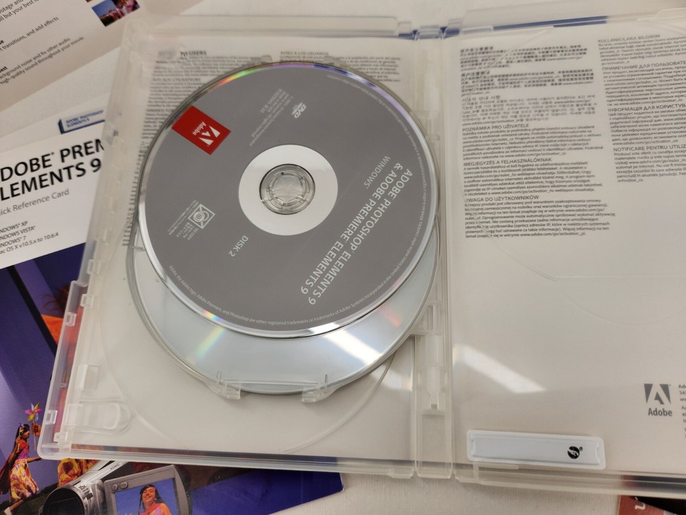 Adobe Photoshop Elements 9 & Adobe Premiere Elements 9 Complete In Box + Serial#