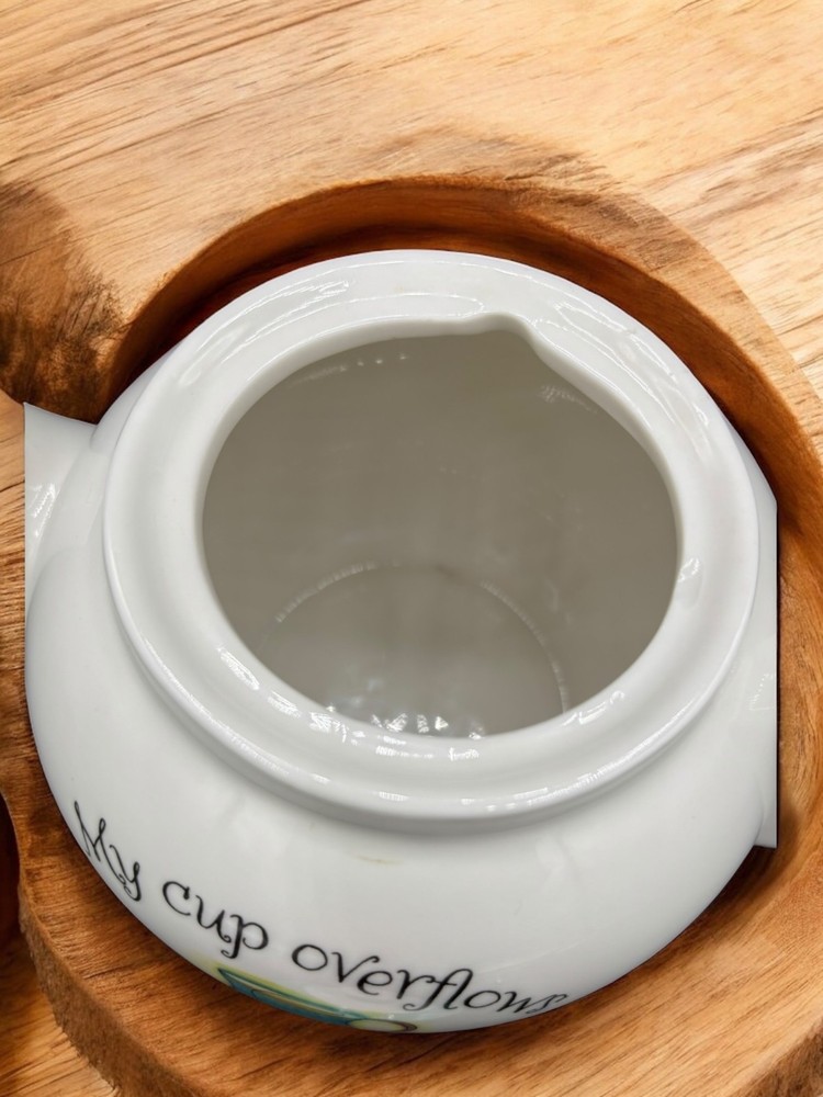"My Cup Overflows with Blessings" Ceramic Teapot 6"