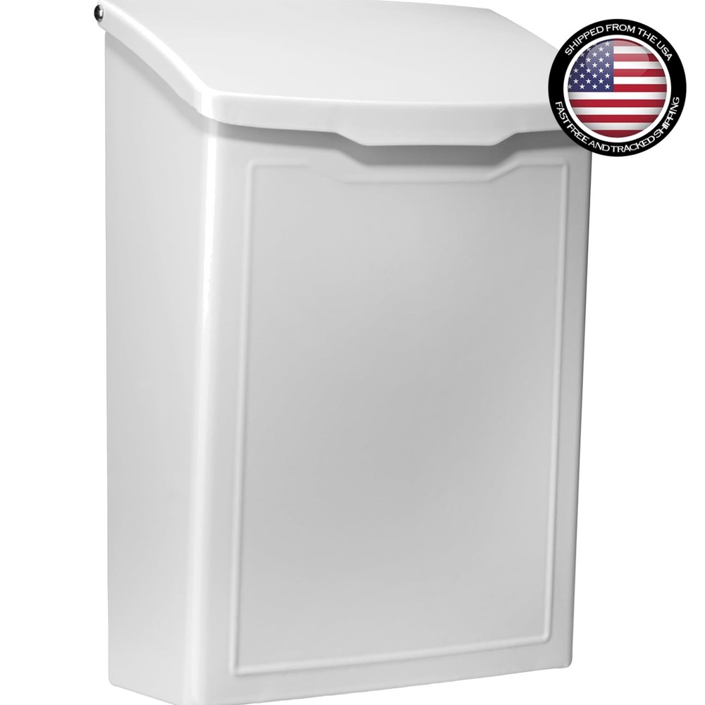 Contemporary White Mailbox with Stylish Embossed Front - Easy Setup Guaranteed