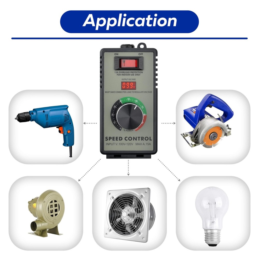 Motor Speed Controller AC 120V 15A Variable Adjuster for Electric Fan Router ...