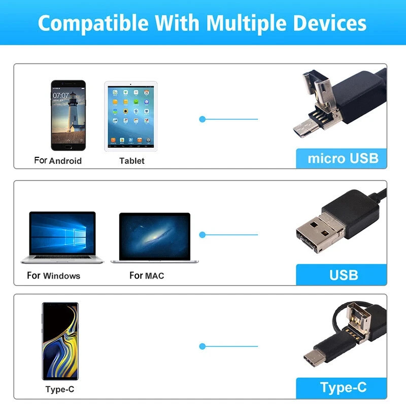 USB Type-C Endoscope Borescope Snake Inspection Camera 3 in 1 for PC Android