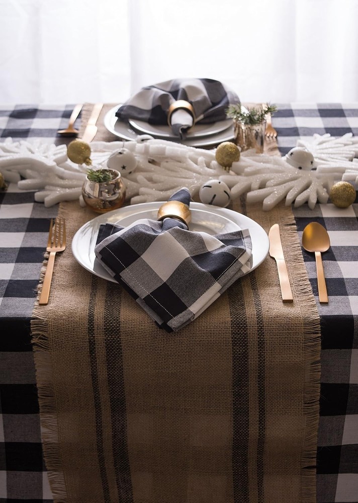 Jute Burlap Collection Kitchen Tabletop, Table Runner, 14x108, Double Border ...