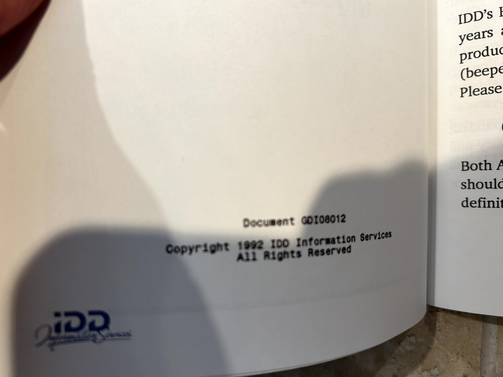 Tradeline Plus IDD Information services User's manual & software vintage