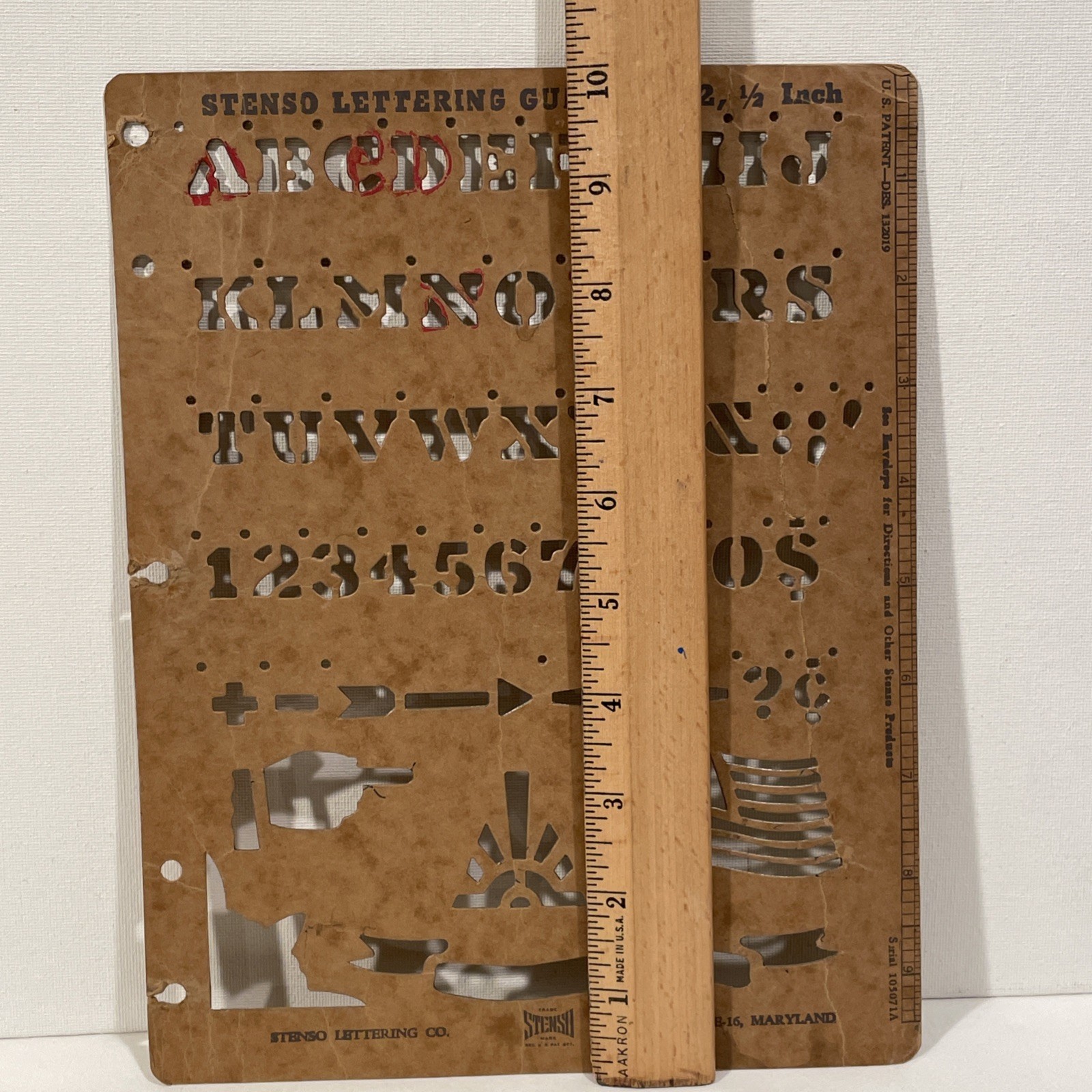 Vintage 1960’s Stenso Lettering Co - Lettering Guide Stencil No. 12, 1/2 Inch