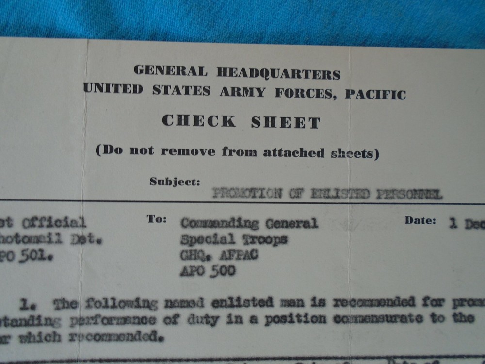 General Headquarters, US Army Forces Pacific, Check Sheet