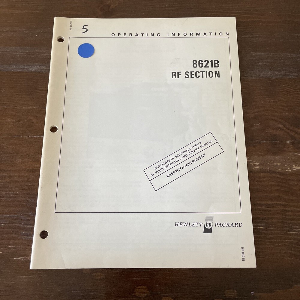 HP 8621B RF Section Operating Information 08621-90034