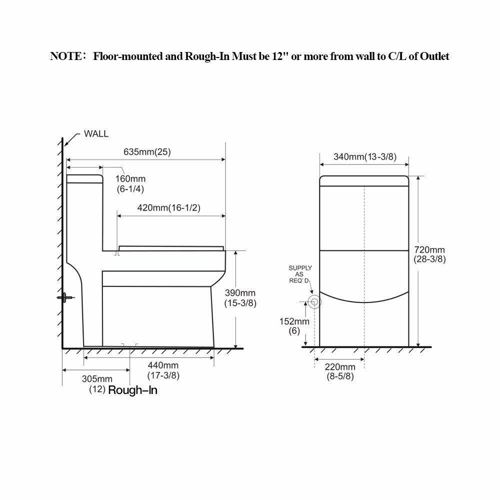 HOROW Modern Small Toilet One Piece Toilet White Dual Flush w/ Soft Close Seat