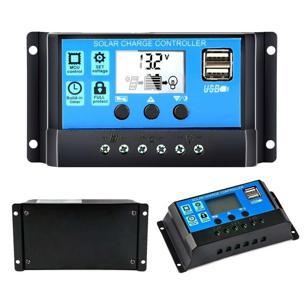 30A Solar Panel Battery Charge Controller 12V/24V LCD Regulator Auto Dual USB US