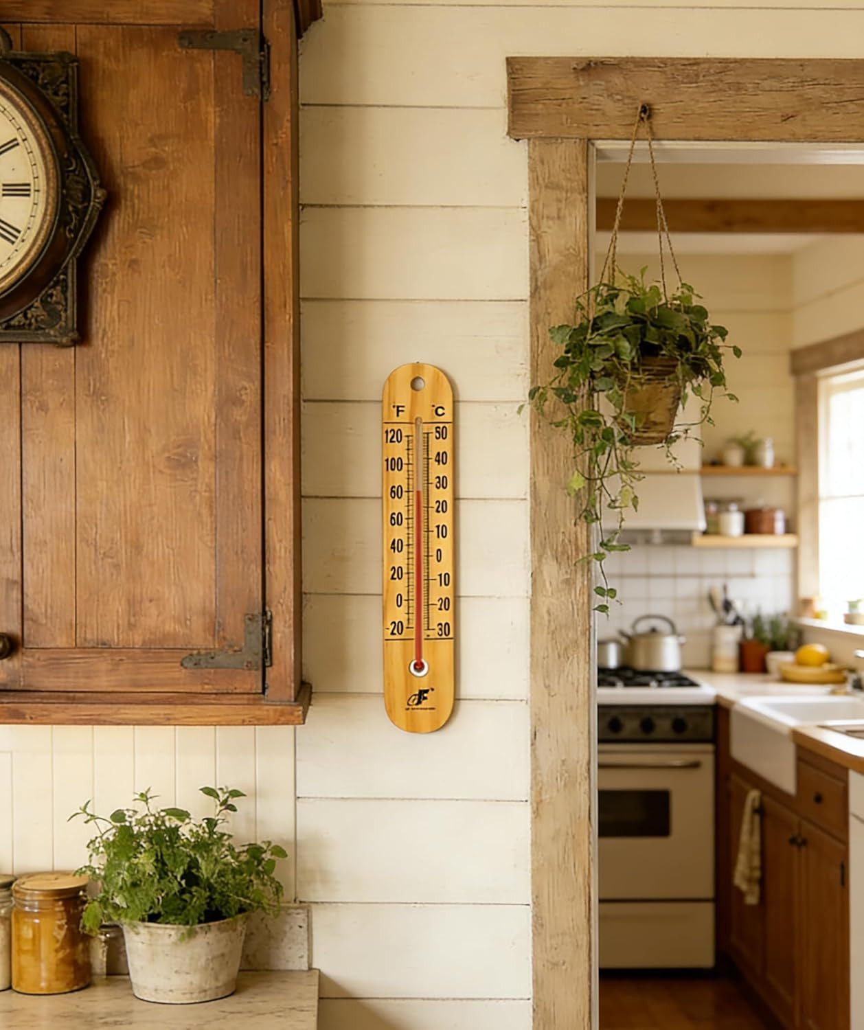 Large 10.5 Inch Vertical Wood Thermometer for Indoor & Outdoor Use, Wide Range -