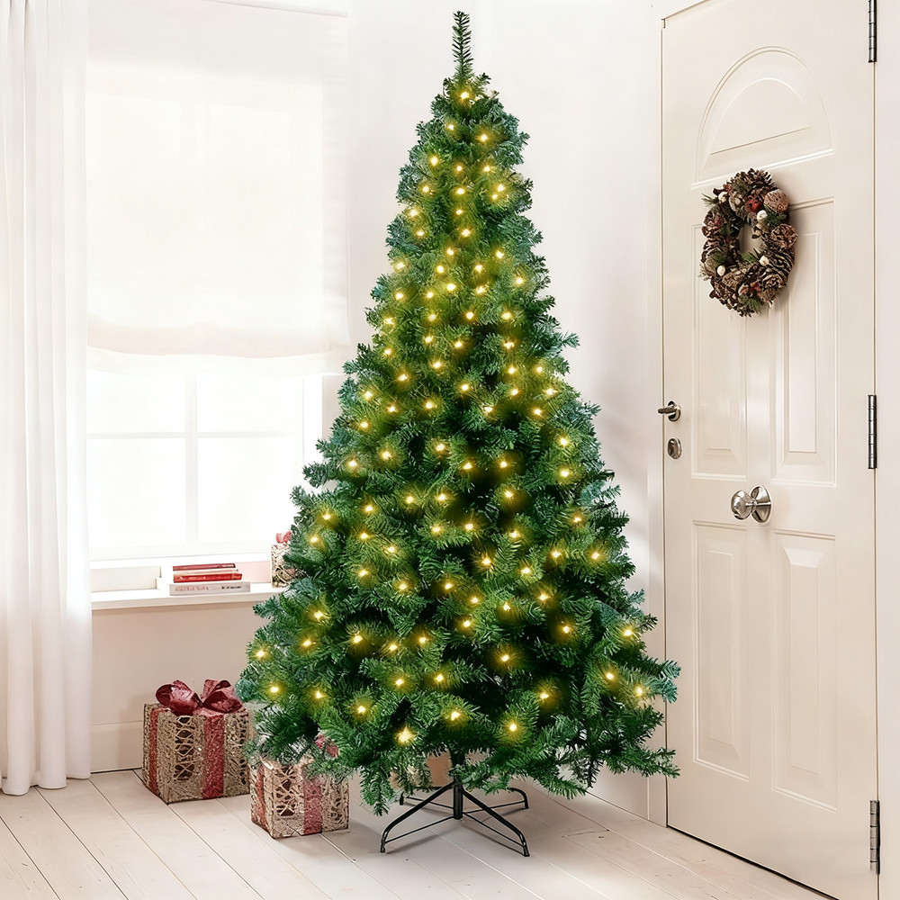 7Ft Pre Lit Artificial Christmas Tree with 450 USB Light Remote 8 Modes 1000 Tip