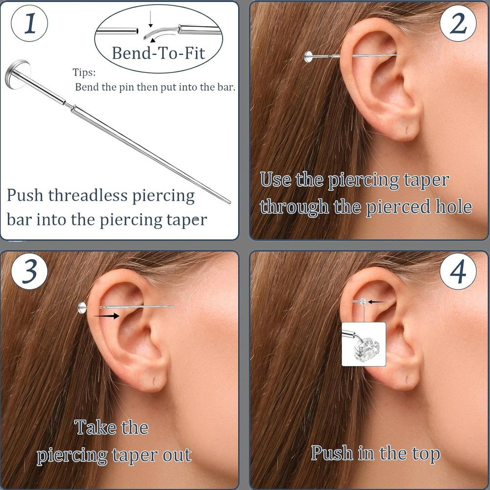 Safe and Easy Piercing Kit with Threadless Tools for Ear, Nose, Lip, Eyebrow