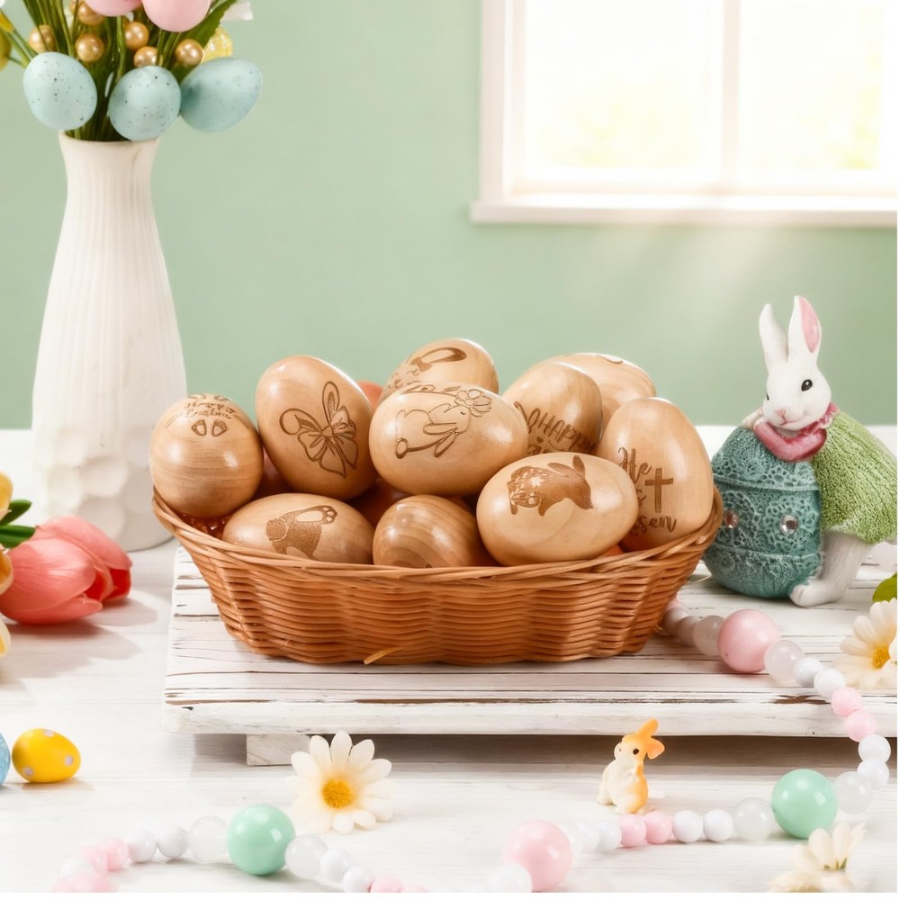 10 Pcs Wooden Easter Egg Decor Easter Table Centerpieces Resurrection Egg Laser