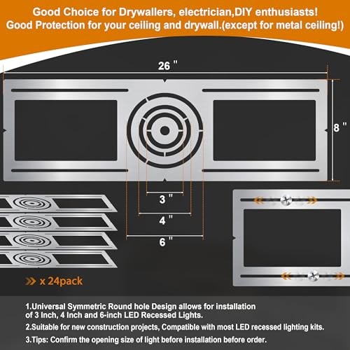 New Construction Mounting Plate, 3-4-6 Inch, LED Recessed 24 Pack Silver