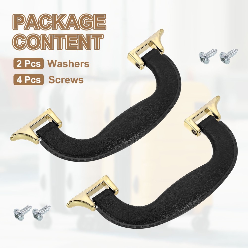 2Pcs Luggage Handle Plastic Pull Handle Grip Replacement with Screws Black Gold