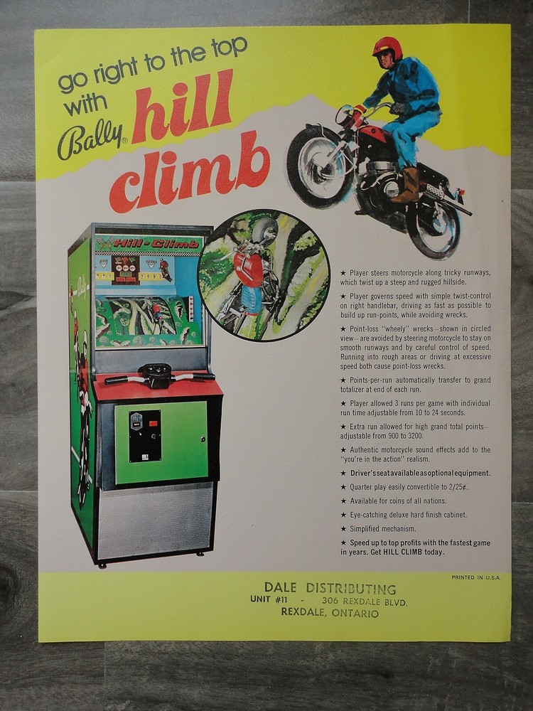 Hill Climb Arcade Machine Flyer Original Bally Brochure