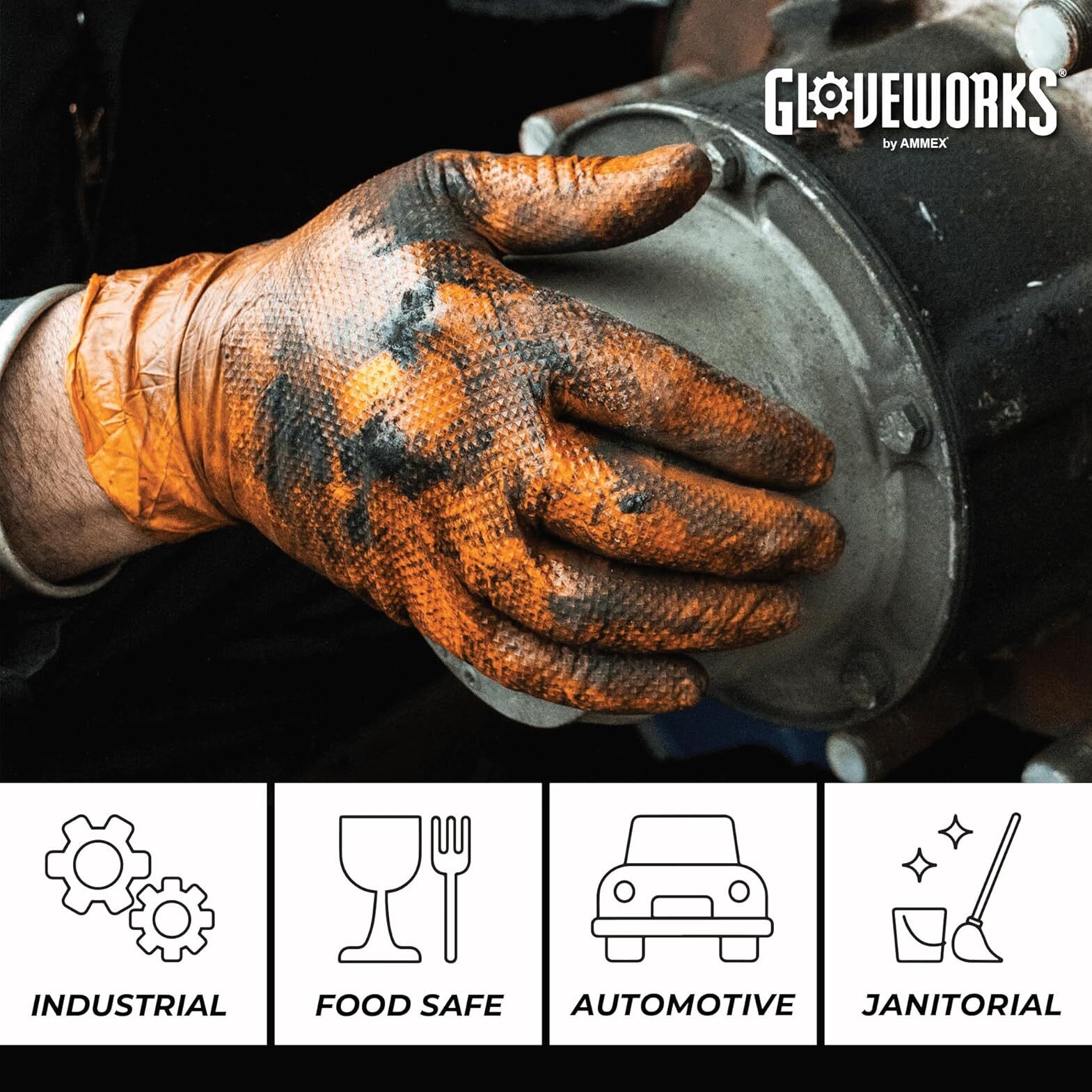 Gloveworks 8 mil Disposable HD Nitrile Gloves, Pack of 100, XLarge, Orange