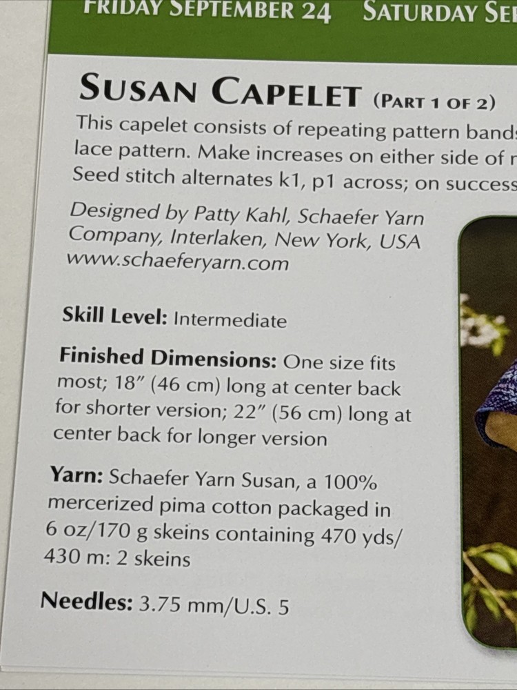 Susan Capelet Knitting Pattern Cards Pages