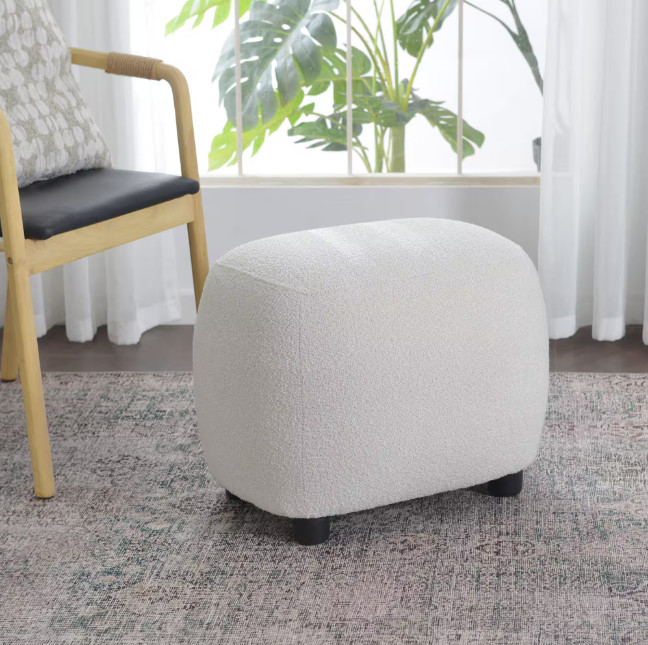 Boucle Upholstered Footrest Round Ottoman