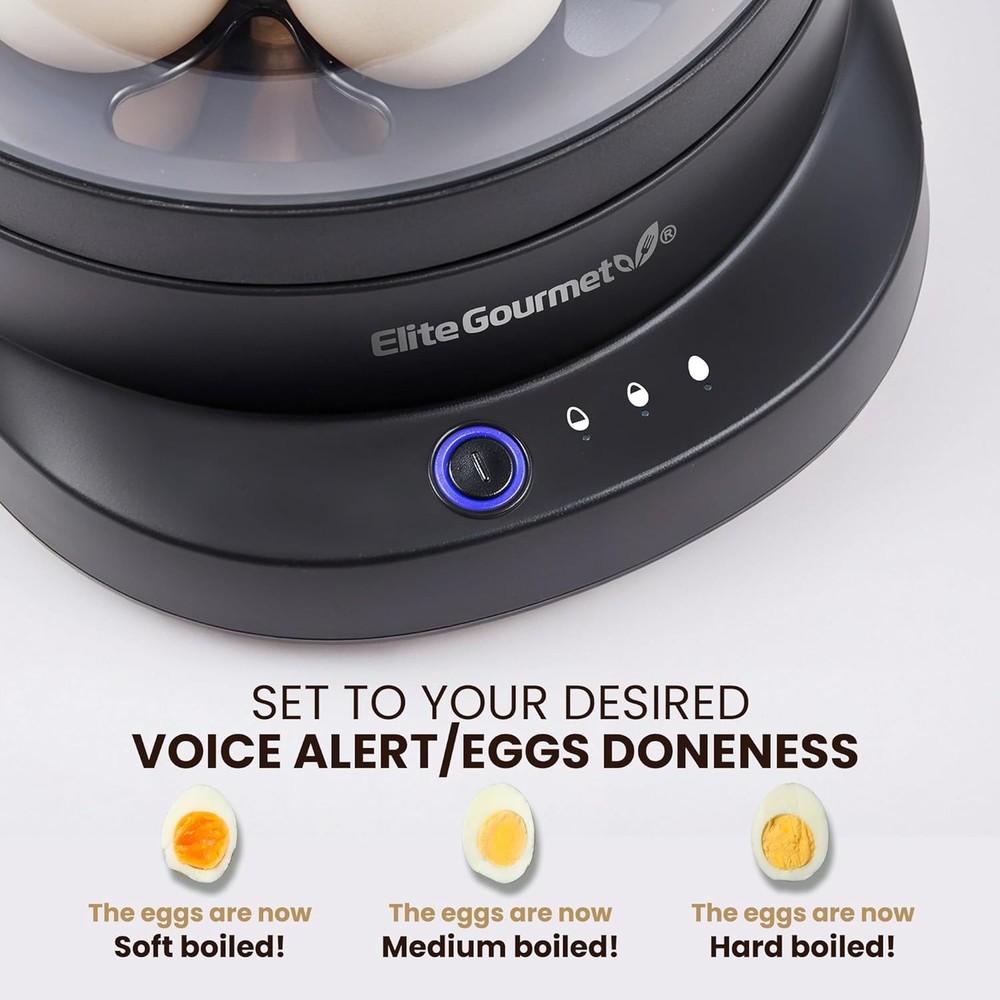 Voice Alerts Easy Egg Cooker 7-Egg Capacity Soft Medium Plastic