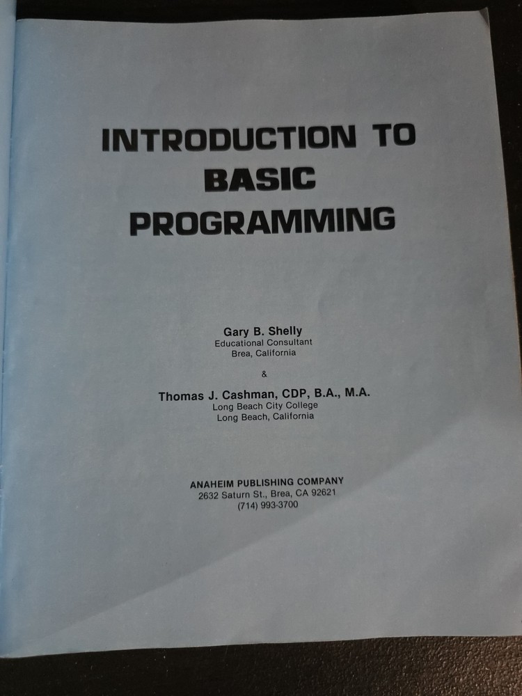 Introduction to BASIC Programming Shelly Cashman 1982 Anaheim Publishing Rare