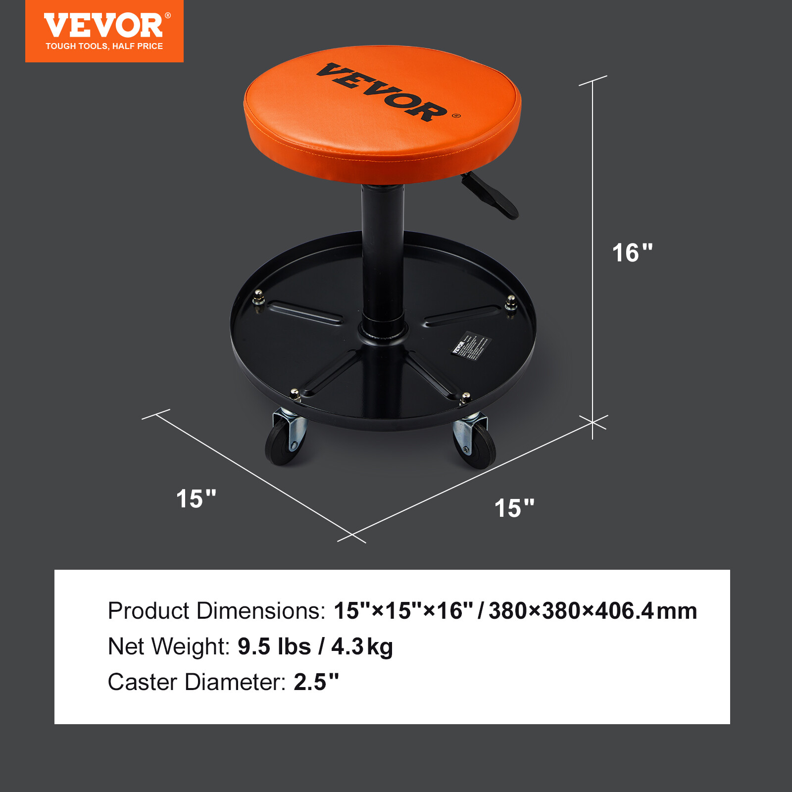 VEVOR Adjustable Mechanics Rolling Creeper Seat Stool Tool Tray for Shop Garage