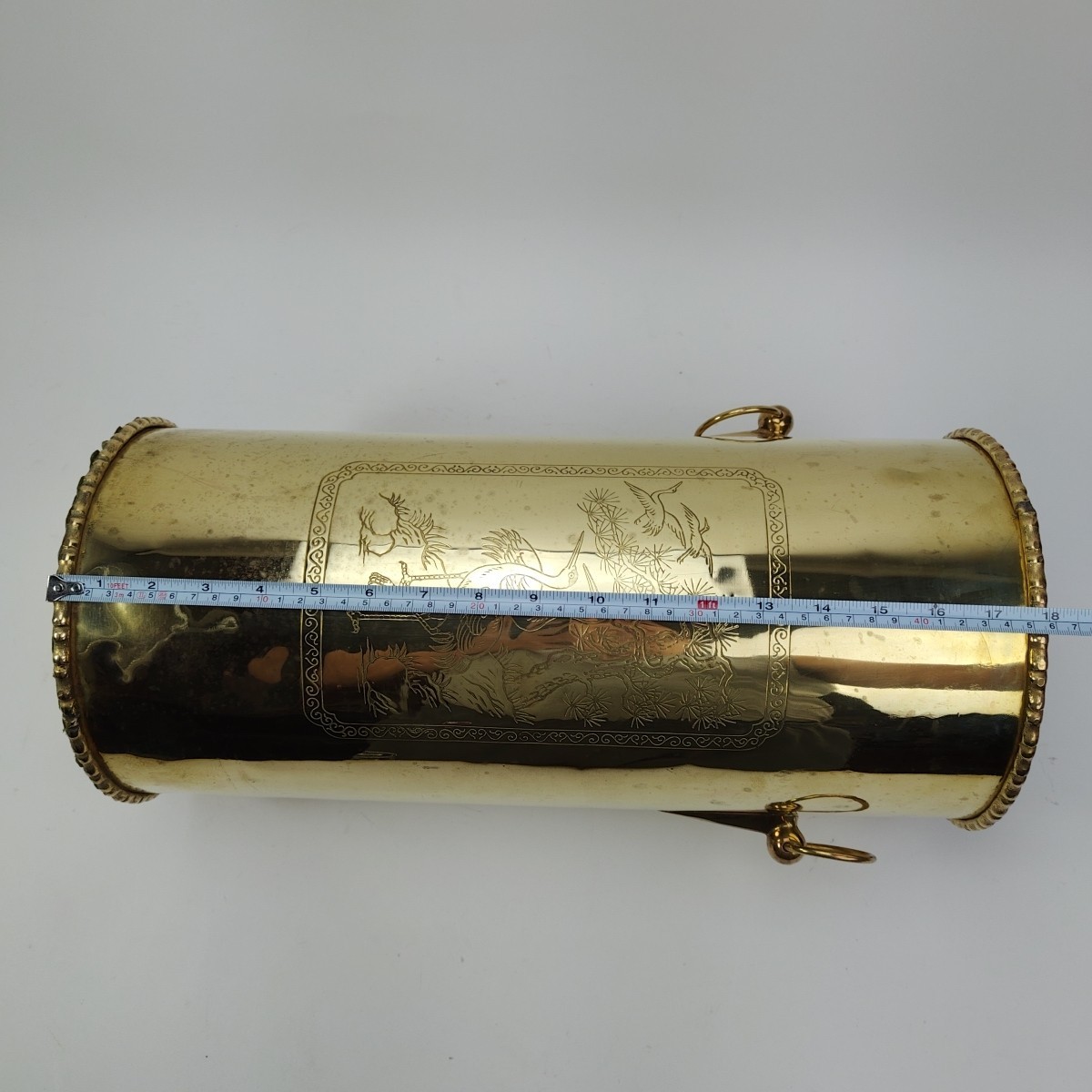 Vintage Brass Umbrella Cane Holder Stand 18" with Decorative Handles Asian Motif